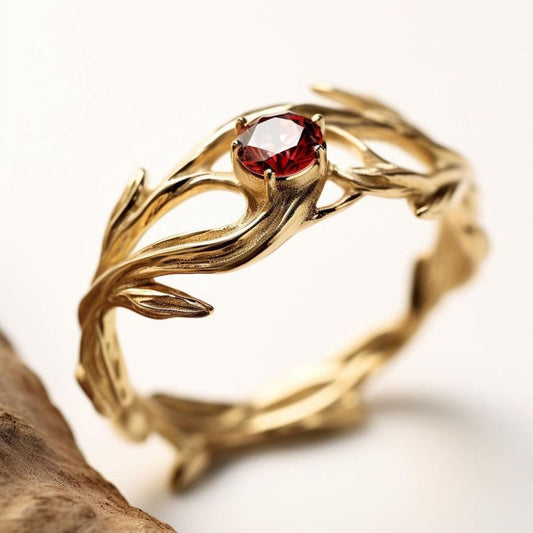 Garnet Vine Solitaire Ring