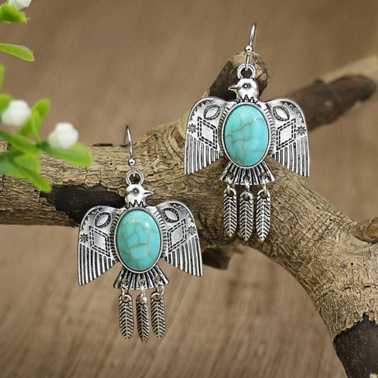 Silver Bird Earrings With Opal