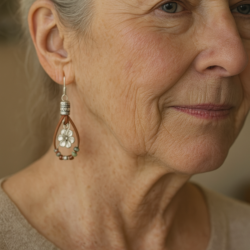 Vintage Leather Earrings With Flowers
