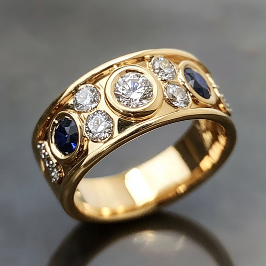 Inlaid Blue & White Crystal Ring