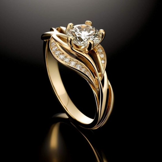 Golden Wave Solitaire Ring