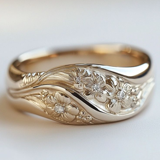 Vintage Floral Wave Ring
