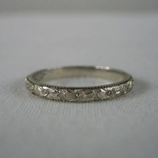 Slim Floral Engraved Ring