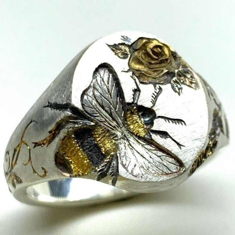 Bee & Rose Signet Ring