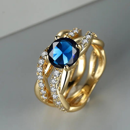 Layered Blue Zirconia Golden Ring