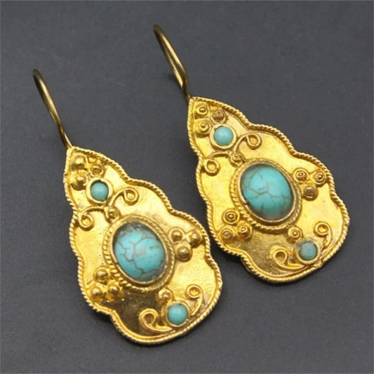 Gold Inlaid Turquoise Stone Earrings