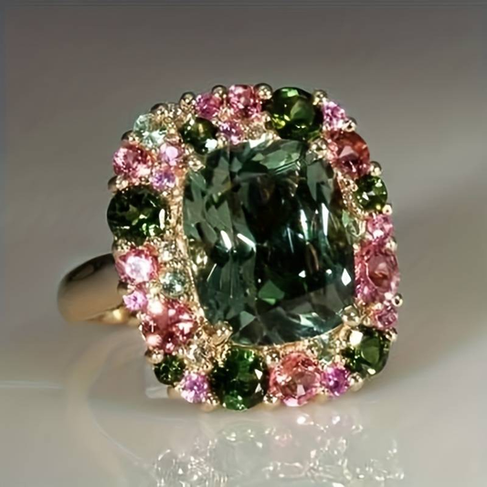 Green & Pink Crystal Ring