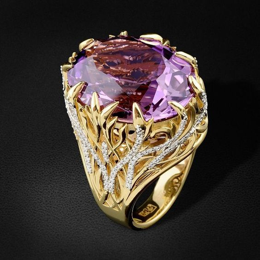 Purple Glass Gold Ring