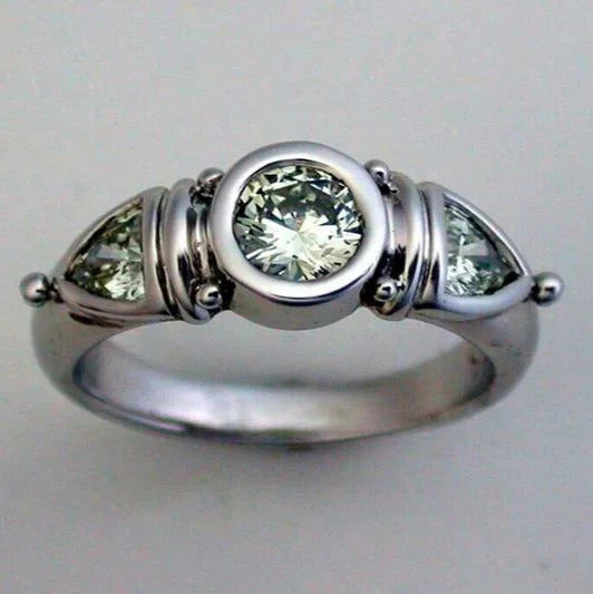 Green Glass Silver Ring