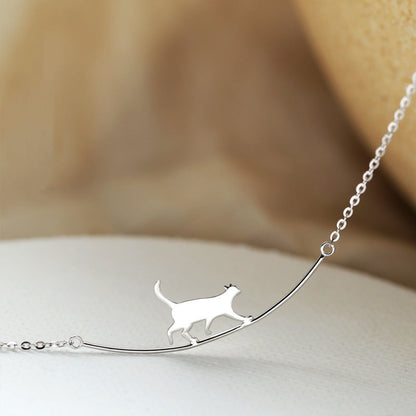 Climbing Cat Necklace In Silver