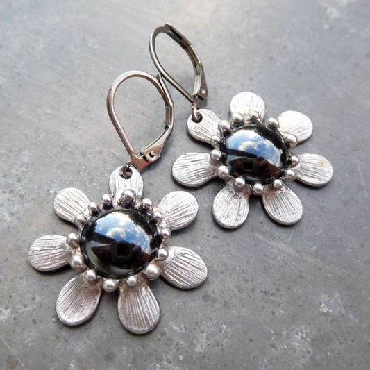 Dark Crystal Flower Earrings