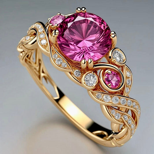 Exotic Garnet Crystalline Gold Ring