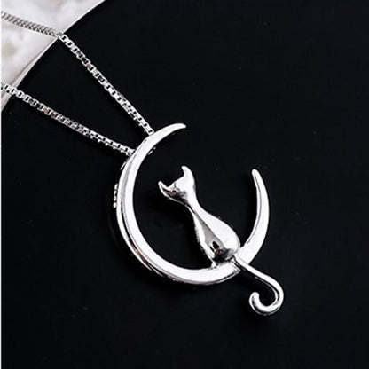 Crescent And Cat Elegant Cat Necklace