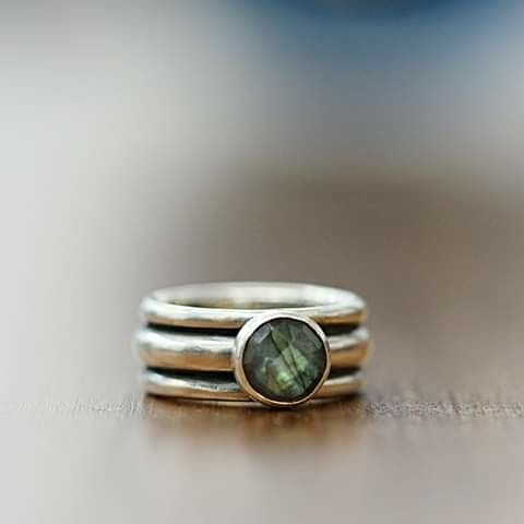 Layer Green Stone Silver Ring