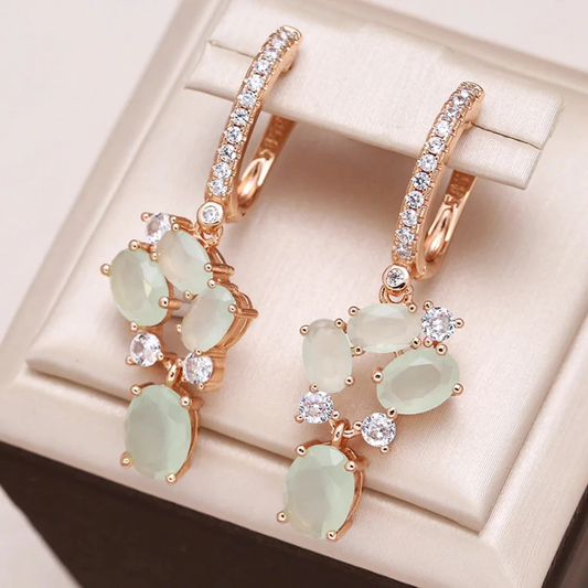 Green Crystal Earrings in Gold