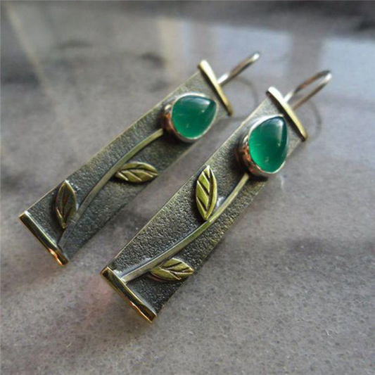 Flower Earrings With Green Stone