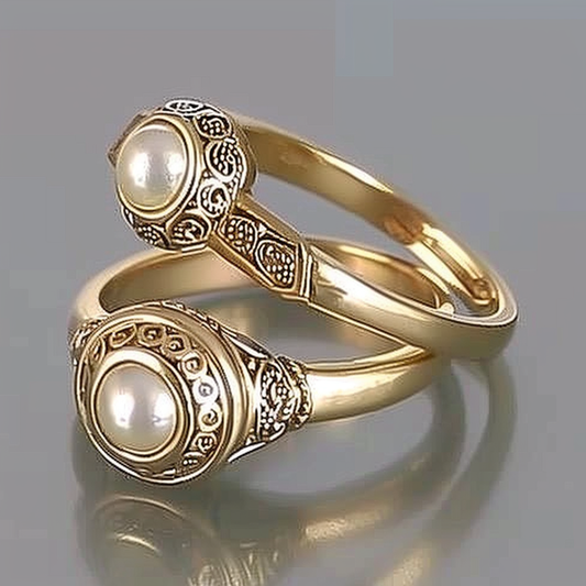 Inlaid Pearl Gold Ring Set