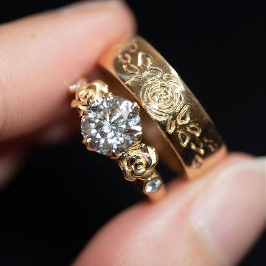 Flower Trail Zirconia Gold Ring Set
