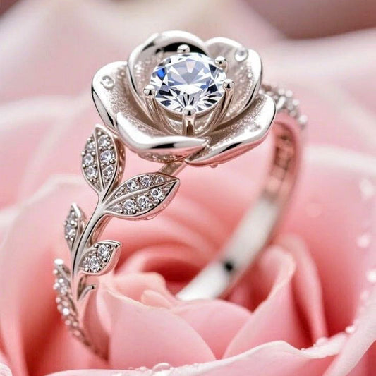 Silver Rose Solitaire Ring