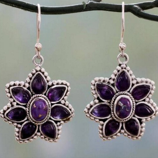Purple Flower Silver Earrings