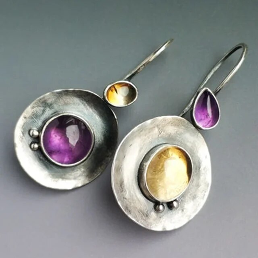 Purple & Yellow Crystal Earrings