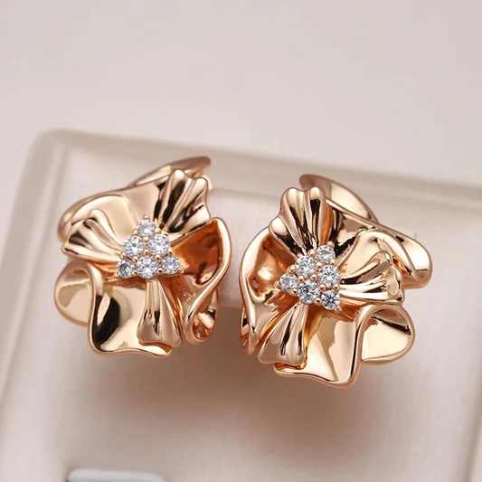 Gold Zirconia Flower Earrings