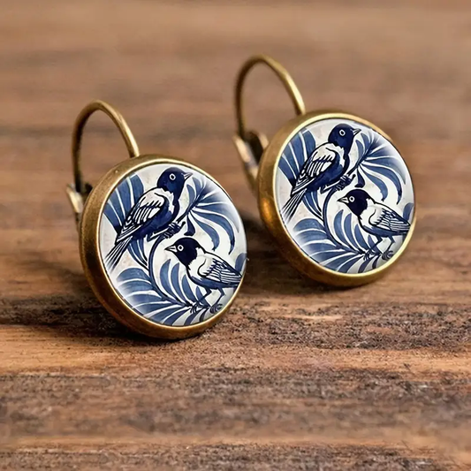 White Handpainted Bird Earrings