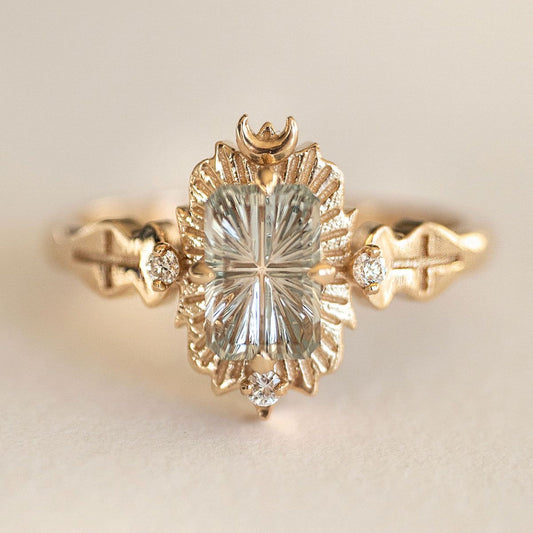 Green Glass Gold Forged Ring
