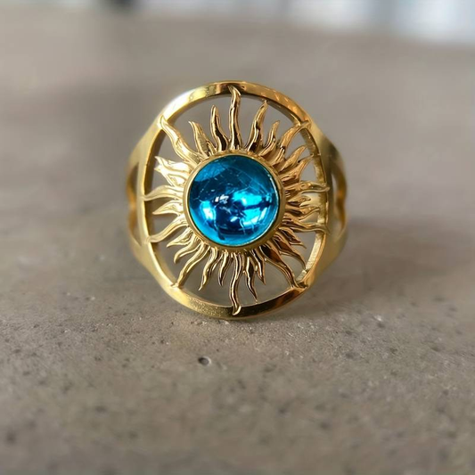 Golden Blue Crystal Solar Ring