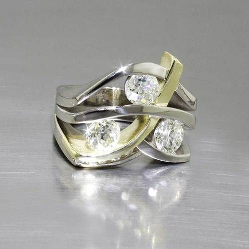 Zirconia Golden & Silver Ring
