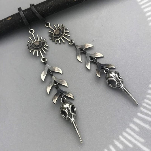 Boho Mask Pendant Earrings In Silver
