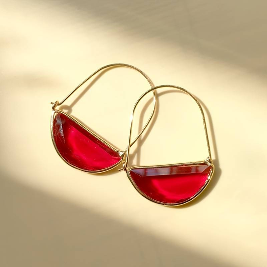 Red Crystal Basket Earrings