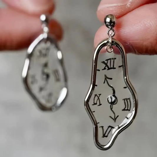 Clock Silver Earrings