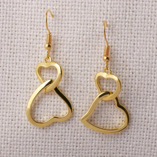 Chained Heart Gold Earrings