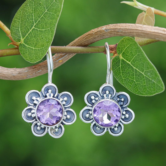 Purple Crystal Flower Earrings