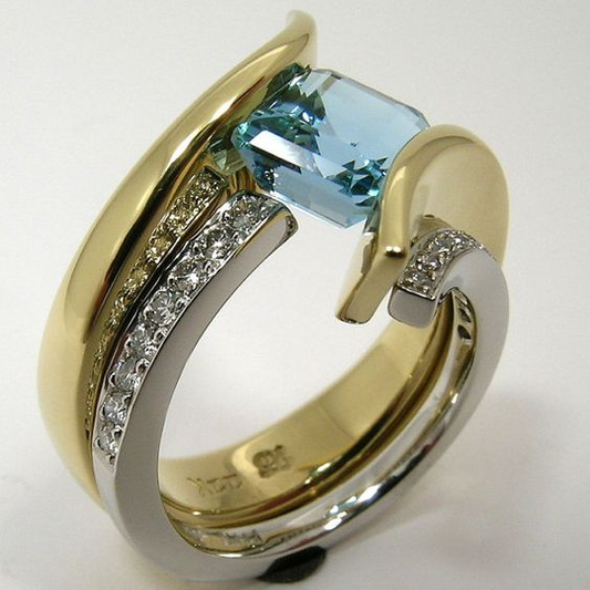 Irregular Blue Crystal Gold & Silver Ring
