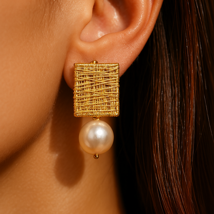 Vintage Golden Threads With Pearls Earrings