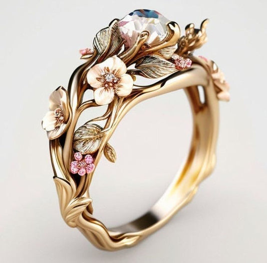 Exotic Nature Gold Branch Blossom Ring