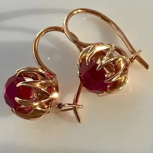 Red Bright Stone Gold Earrings