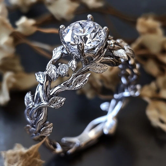 Botanical Crown Solitaire Ring