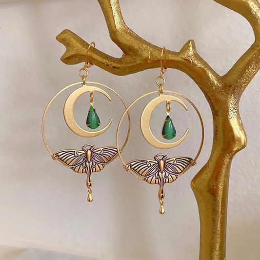 Golden Moon Dragonfly Earrings