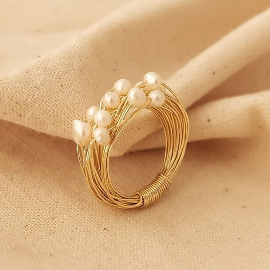 Golden Pearl Nest Ring