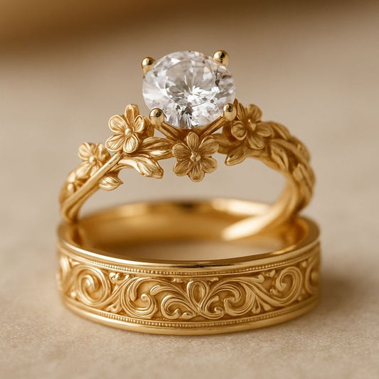 Blossom Crystal Trail Gold Ring Set