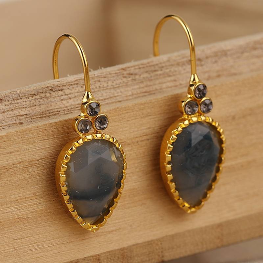 Golden Grey Stone Earrings