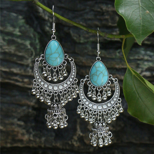 Silver Earrings With Bells and Opal