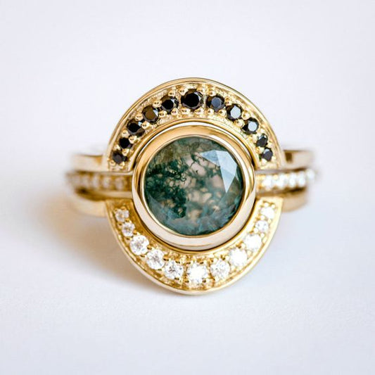Green Stone Eye Gold Ring