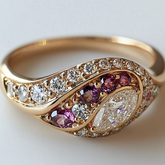 Inlaid Cocktail Zirconia Gold Ring