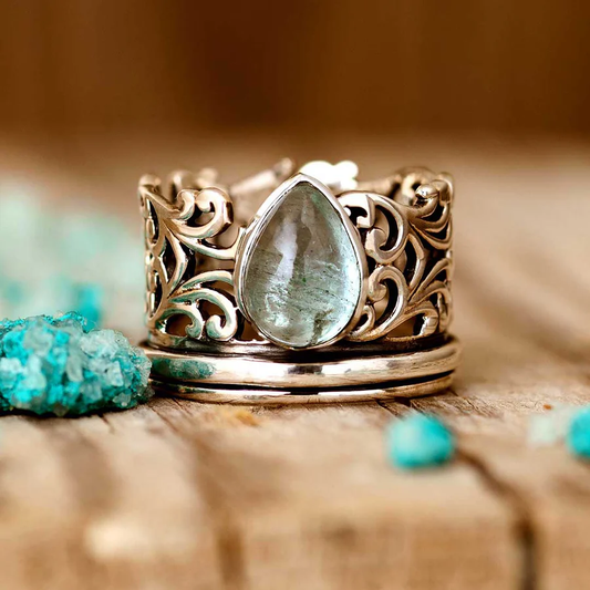 Inlaid Crystal Drop Hollow Ring