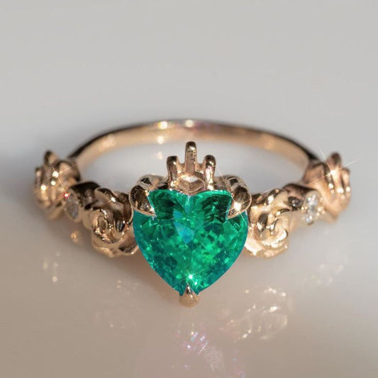 Green Crystal Heart Crown Ring