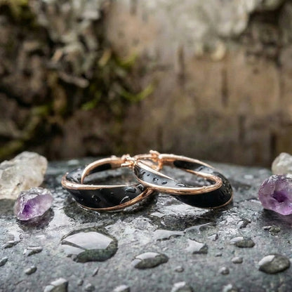 Black Hoop Rose Gold Earrings